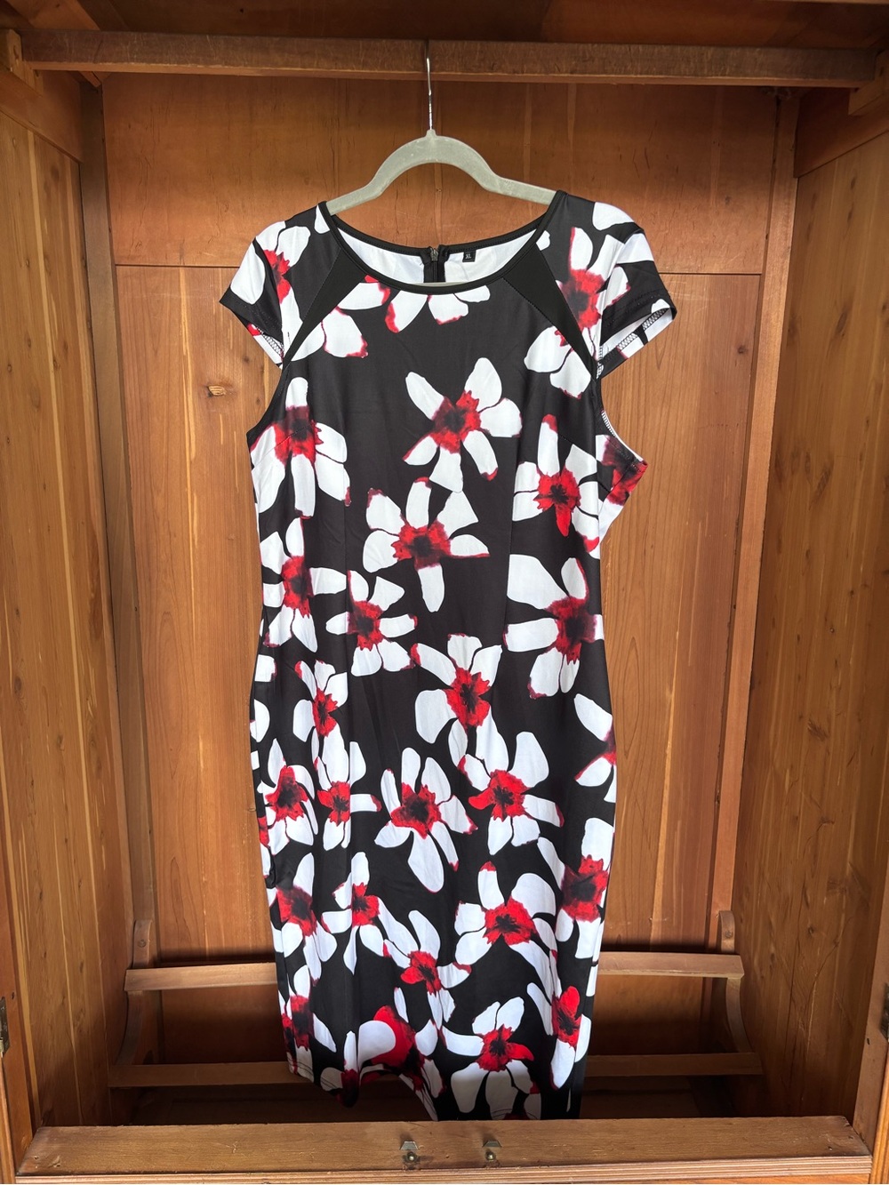 Floral Sheath Dress in Black, White & Red